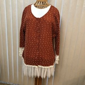 A’reve button down sweater with lace
